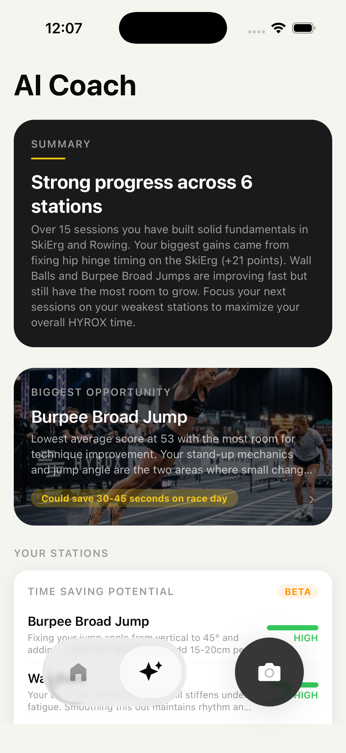 RoxSkills AI Coach screen with personalized insights